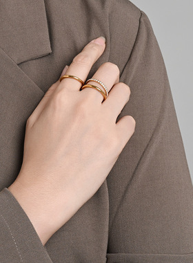 时尚钛钢戒指 三环堆叠可拆分佩戴镶钻钛钢戒指 食指钛钢戒指指环