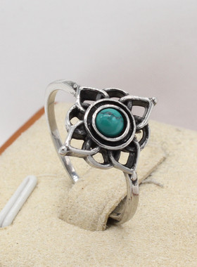 时尚钛钢戒指 欧美个性复古宝石莲花戒指 镂空花纹钛钢戒指指环