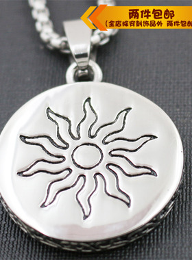 时尚钛钢项链 太阳花吊坠项链 朋克风铸造太阳花吊坠男女钛钢项链