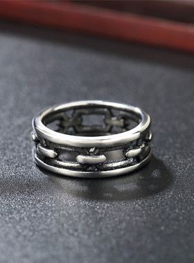 时尚风链条环环相扣男士钛钢戒指