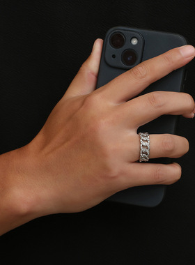 时尚钛钢戒指  链条镶钻HIPHOP嘻哈风格潮人钛钢戒指指环