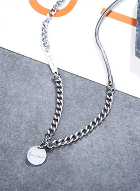 时尚钛钢项链 欧美ins网红简约幸运圆牌短款锁骨链钛钢项链