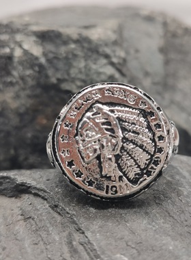 朋克风印第安酋长钛钢戒指