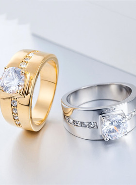 时尚钛钢男款戒指 欧美M款时尚简约婚礼派对结婚钻戒钛钢戒指指环