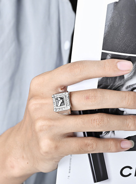 时尚钛钢戒指 欧美风方形印章满钻老鹰钛钢戒指指环 嘻哈指环