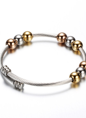 时尚风钛钢珠子玫瑰金手环