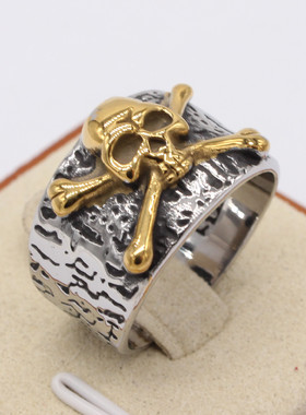 时尚钛钢男款戒指 欧美个性复古骨头骷髅头钛钢戒指指环