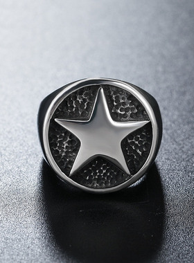 欧美风复古五角星男士钛钢戒指