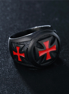 朋克风十字架男士黑色钛钢戒指