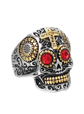 时尚钛钢男款戒指 个性复古霸气超酷红眼骷髅头钛钢戒指潮男指环