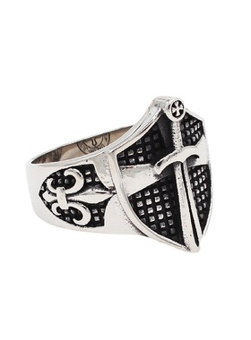 时尚钛钢男款戒指  欧美个性复古十字架盾牌童花朋克钛钢戒指指环