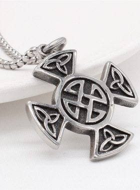 时尚钛钢项链 个性复古维京十字架图腾吊坠 男女通用款钛钢项链