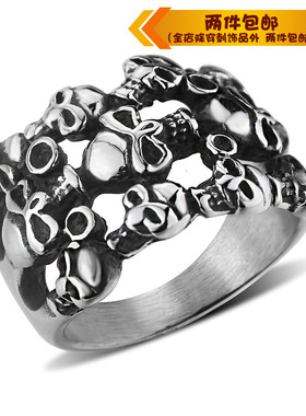 时尚风三层鬼头钛钢戒指
