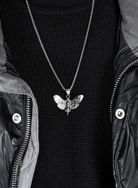 时尚钛钢项链 欧美暗黑嘻哈风骷髅鬼头蝴蝶钛钢项链 男女钛钢项链