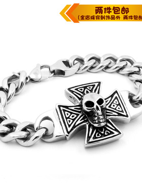 时尚风图腾十字架钛钢鬼头手链