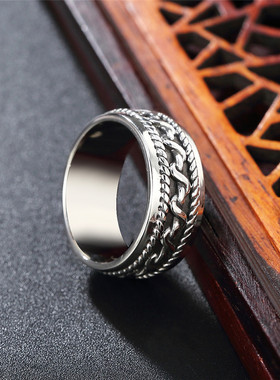 时尚钛钢男款戒指朋克欧美复古立体缠绕戒指男士钛钢戒指指环