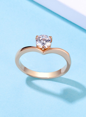 时尚钛钢戒指钛钢心形镶嵌锆石结婚订婚戒指简洁镶钻钛钢戒指指环