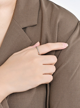 时尚钛钢戒指 时尚ins简约自然竹节钛钢尾戒 OL穿搭钛钢戒指指环