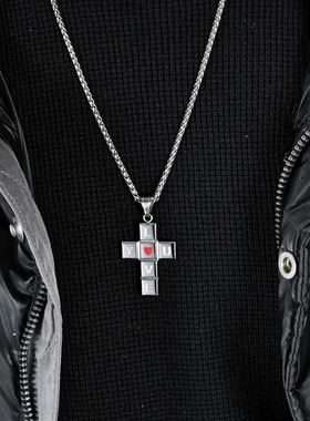 时尚钛钢项链 欧美 I LOVE YOU 十字架项链 爱心形滴油钛钢项链