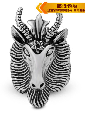 欧美风撒旦动物五芒星钛钢戒指