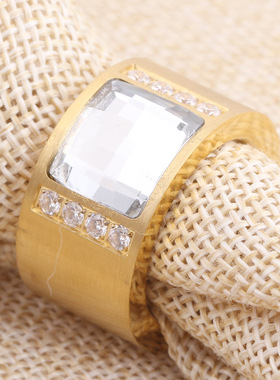 时尚钛钢戒指 欧美ins复古创意镶锆戒指 方形镶钻钛钢戒指指环