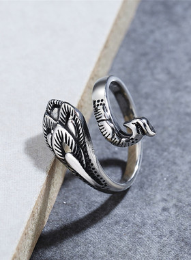 时尚钛钢男款戒指 时尚简约个性复古孔雀钛钢戒指指环