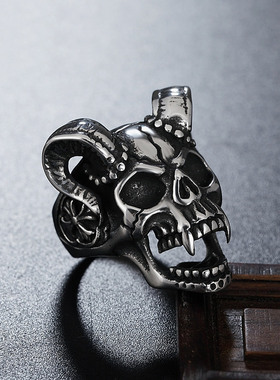 时尚钛钢男款戒指 欧美个性复古地狱魔鬼骷髅头钛钢戒指潮男指环