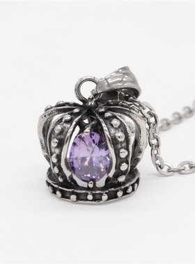 时尚钛钢项链 欧美个性复古中世纪欧洲宝石皇冠男女钛钢项链