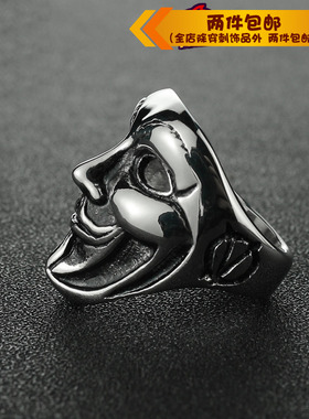 霸气风复古小丑面具钛钢戒指