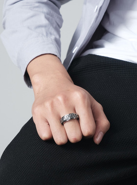 时尚钛钢男款戒指 北欧维京卢恩文字可旋转动解压钛钢戒指指环