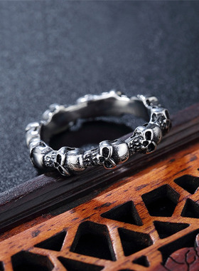 时尚钛钢男款戒指 时尚朋克个性单圈骷髅头钛钢戒指潮男指环