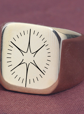 时尚钛钢戒指 激光镭射刻闪烁星星方向图案戒指 方形钛钢戒指指环