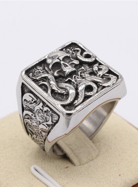 时尚钛钢男款戒指欧美个性八爪鱼乌贼骷髅方形骷髅头钛钢戒指指环