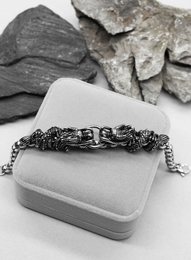 时尚钛钢手链 欧美朋克龙头手链 潮流霸气做旧个性双龙头钛钢手链