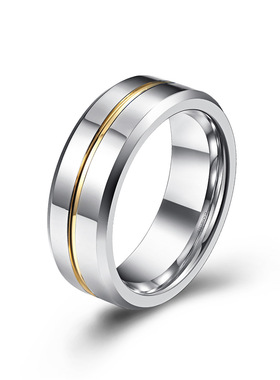 时尚男式戒指 8mm间蓝钨钢戒指 简约蓝带钨金防剐蹭钨金指环戒指