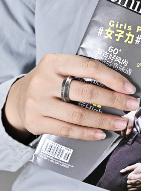 时尚钛钢戒指 复古做旧个性北欧风双斜面维京文字钛钢戒指指环