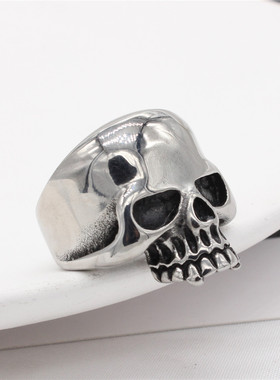 时尚钛钢男款戒指 欧美个性复古暗黑风骷髅头钛钢男式戒指指环
