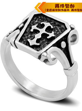 时尚风复古十字架钛钢戒指