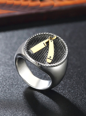 时尚钛钢男款戒指  欧美发型师剃须刀创意复古钛钢戒指潮男指环