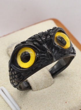 时尚钛钢男款戒指 欧美个性黑色猫头鹰男士钛钢戒指指环