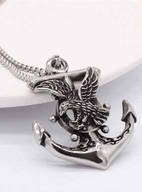 时尚钛钢项链欧美复古朋克摇滚海军船锚老鹰钛钢吊坠潮男钛钢项链