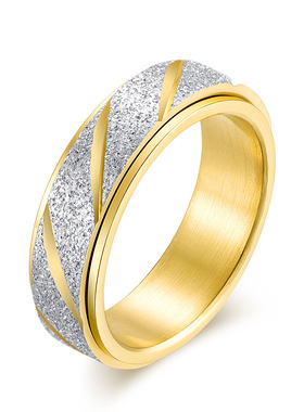 时尚钛钢戒指 磨砂斜线珍珠沙旋转戒指 解压缓解焦虑钛钢戒指指环