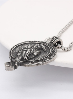 时尚钛钢项链 欧美维京凯尔特乌鸦吊坠嘻哈钛钢吊坠钛钢项链