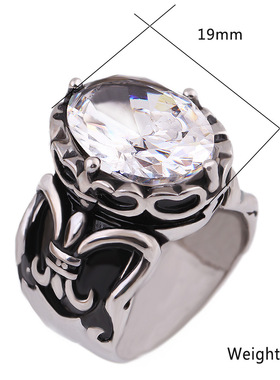 复古椭圆形宝石镶嵌钛钢戒指