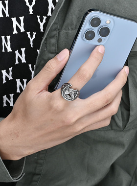 时尚钛钢戒指欧美风复古马头马蹄钛钢戒指赛马爱好者钛钢戒指指环