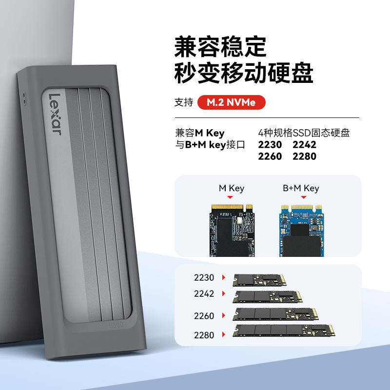 雷克沙E350/E300移动硬盘盒M.2 NVMe/SATA双协议Type-C3.2硬盘盒 - 图3