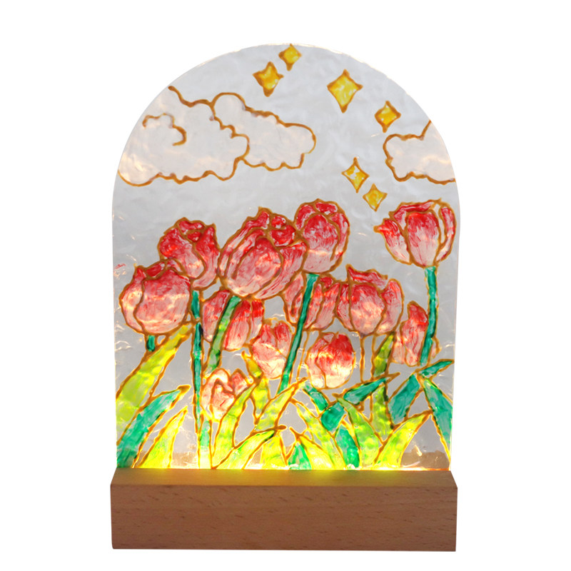 玻璃画小夜灯郁金香diy绘画材料包颜料水波纹透明亚克力板中秋节