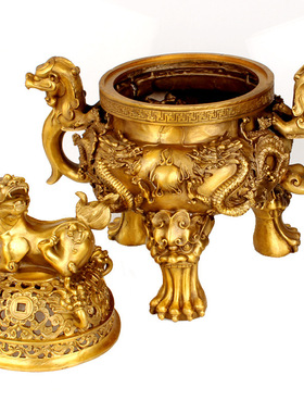 纯铜香炉仿古九龙摆件天狗居室