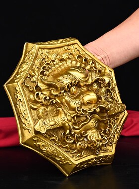 镇宅睚眦狮咬剑牌挂牌摆件纯铜