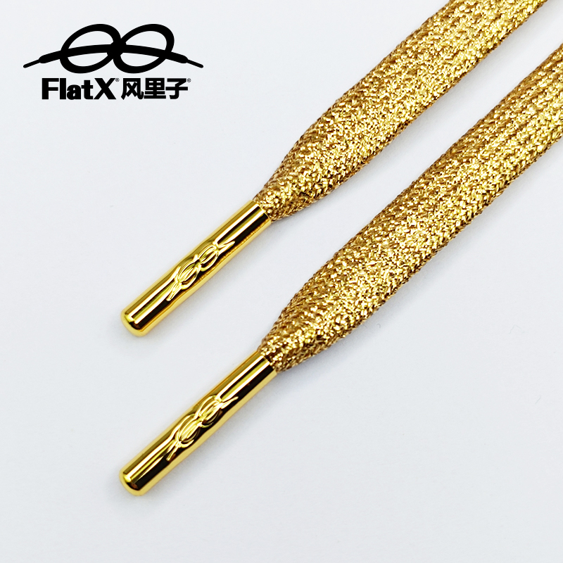 高档电镀亮金色金属头扁鞋带黑白 适配NB AF1 VANS KOBE AJ1 DUNK - 图0